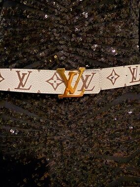 Louis Vuitton White & Brown Monogram Belt with Gold LV Buckle REVERSIBLE!!!